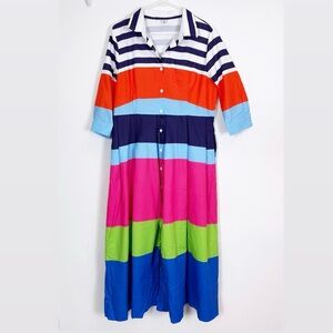 Uoozee Shirt Dress Womens XL Multicolor Striped Cotton Blend Collared